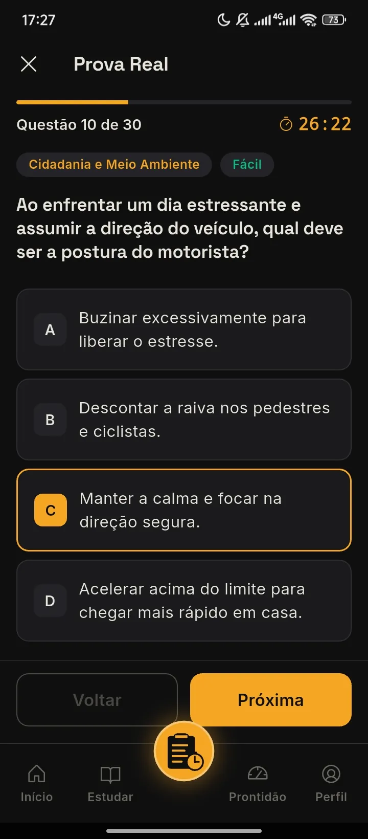 Questão do modo prova real com cronômetro