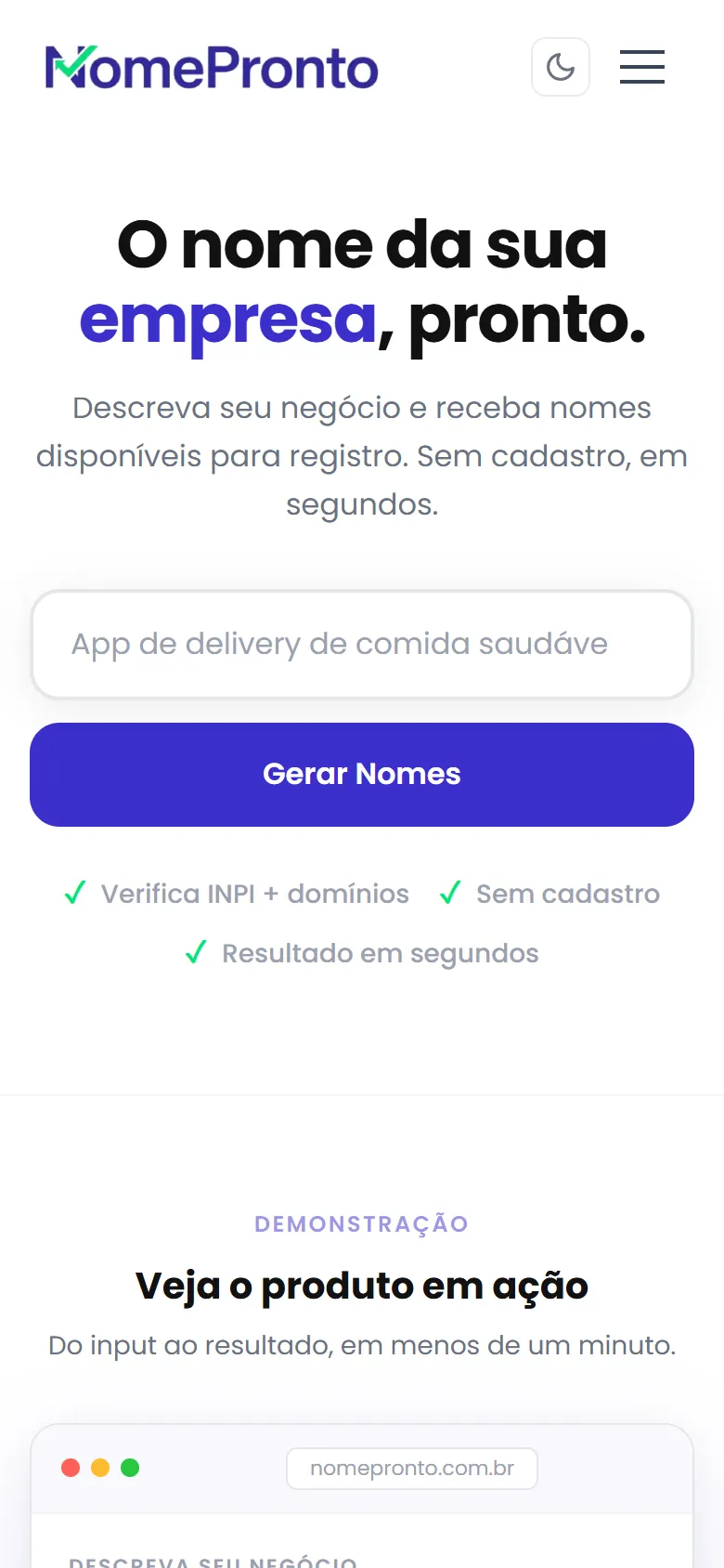 NomePronto no celular